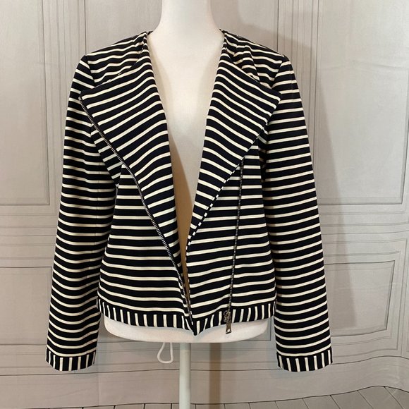 Ann Taylor Jackets & Blazers - Ann Taylor 8P Navy White Stripe Modern Moto Blazer